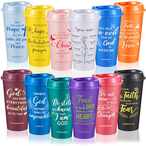 FillTouch 12 Pcs Christian Cups Bulk for Women, Bible, Colorful - color: Colorful