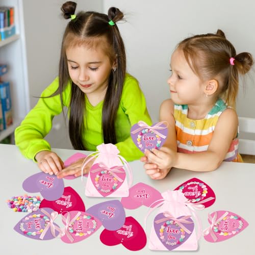 BeYumi Valentine Bracelet Craft Kit - 24 Pack Valentine's Day Love Letter Beads Bracelets with Heart Gift Cards and Bag Thankful Craft Kit to Mother Friend School Classroom Party Activities Ages 6-12 - style: LOVE