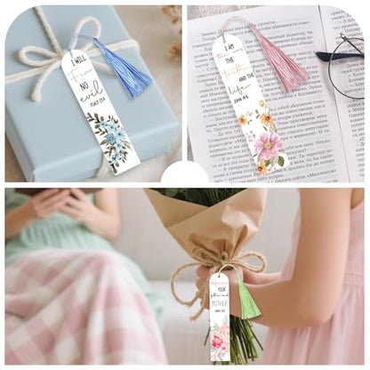 Dazoratix Christian Acrylic Bookmark Blanks - 60 Pcs Bible Verse Bookmarks Making Kit Religious Inspirational Clear Flower UV DTF Transfer Stickers with Ribbons DIY Craft for Reading Women Book Lovers