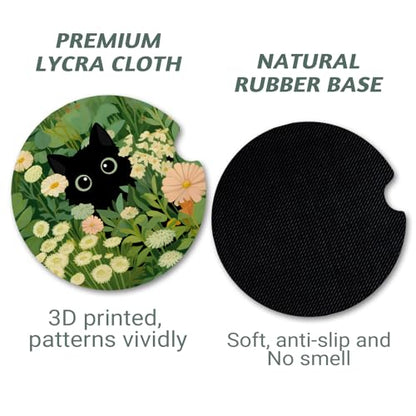 Yonlevres Car Coasters for Cup Holders, 2.75", 2 Pack, Cute Cat - color: Cute Cat