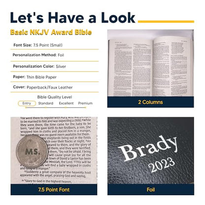 Personalized NKJV Small Print Bible for Adult, Name Engraved, Standard Size - color: Black, style: New King James Version