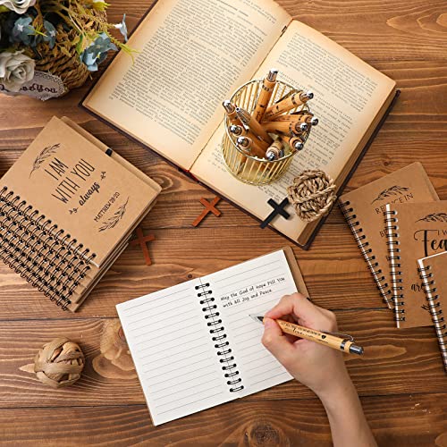 Kosiz 100 Pcs/ 50 Set Christian Gift Bulk Spiral Notebook and Pen, Brown - color: Brown