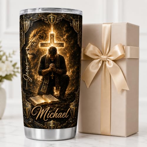 Personalized Christian Gifts For Men - Man Of Faith A Child Of God Warrior Christ Tumbler V3 - Religious Bible Faith For Dad, Husband, Grandpa on Fathers Day, Christmas, Birthday - color: CH-VAR-03