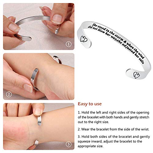 Fesciory Inspirational Bracelets for Women, Stainless Steel Cuff Bangle - color: Silver-29