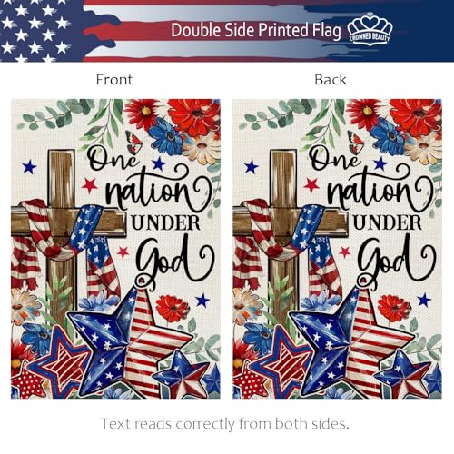 CROWNED BEAUTY 4th of July Garden Flag Patriotic Cross Double Sided 12x18 Inches Small Burlap Holiday Welcome Yard Porch Decoration for Outside CF1829-12