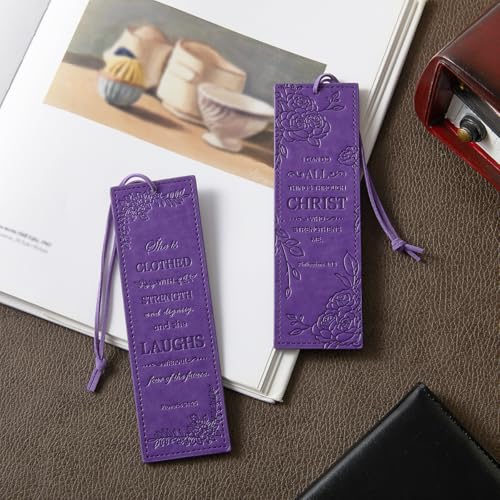 2 Pcs Christian Leather Bookmarks for Women, Purple Christian Gifts for Women Book Marks for Reading Women (Purple) - style: Purple
