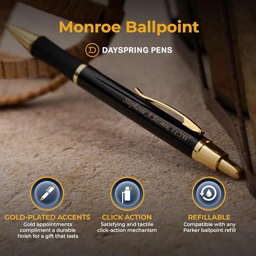 Dayspring Pens Monroe Personalized Ballpoint Pen in Black with Gold Trim - color: Black, style: Customized