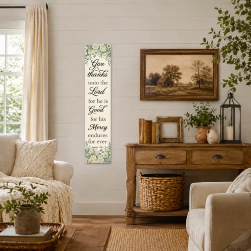 Christian Home Wall Decor Banner - Give Thanks Unto The Lord, Farmhouse Floral Scripture Wall Hanging Sign forChurch Living Room Bedroom, Inspirational Faith Decor 48x9 In - color: color_name07
