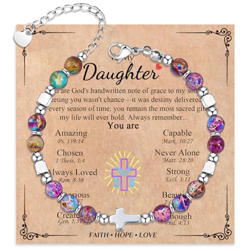 Cross Bracelet for Women Girls, Christian Gifts for Daughter Granddaughter Sister In Christ Friend Niece, Baptism Confirmation First Communion Gifts for Girls - color: Daughter