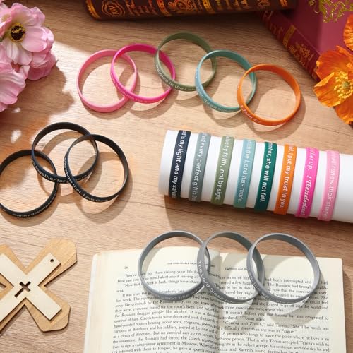 Estune 120 Pcs Bible Verse Bracelets Christian Wristbands, Gray Pink Color - color: Gray Pink Color