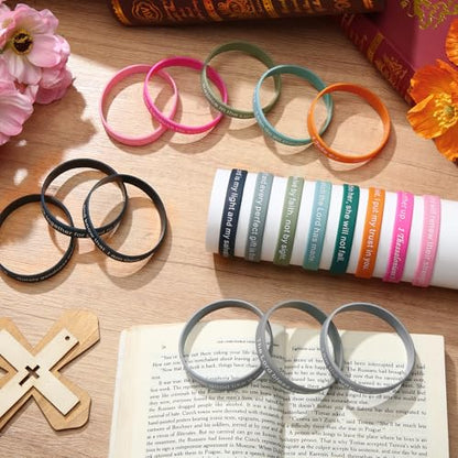 Estune 120 Pcs Bible Verse Bracelets Christian Wristbands, Gray Pink Color - color: Gray Pink Color