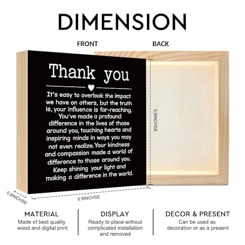 Thank You 6x6 Inch Inspirational Wood Box Signs Gifts for Coworker - color: Black