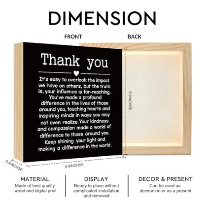 Thank You 6x6 Inch Inspirational Wood Box Signs Gifts for Coworker - color: Black