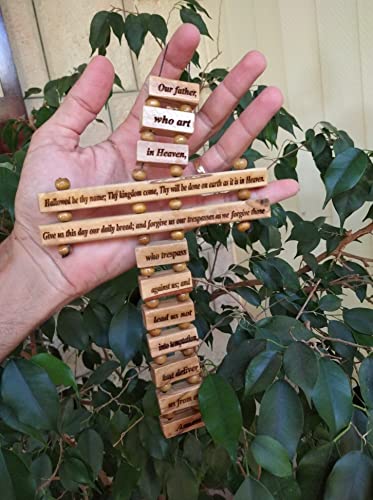 Olive Wood Large Wall Decor Cross (9 Inches) with Lord's Prayer (Our Father Prayer) in English from Bethlehem Holy Land - size: 9.3"L x 5.5"W