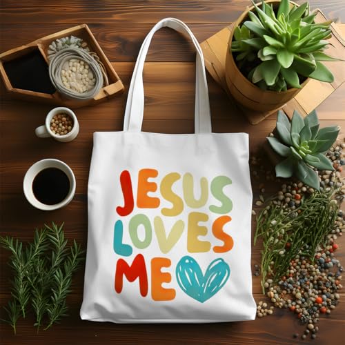 VICBOU Bible Verse Canvas Tote Bag Religious Christian Gifts for Women Men Faith Canvas Tote Reusable Grocery Bag - color: Jesuslovesme