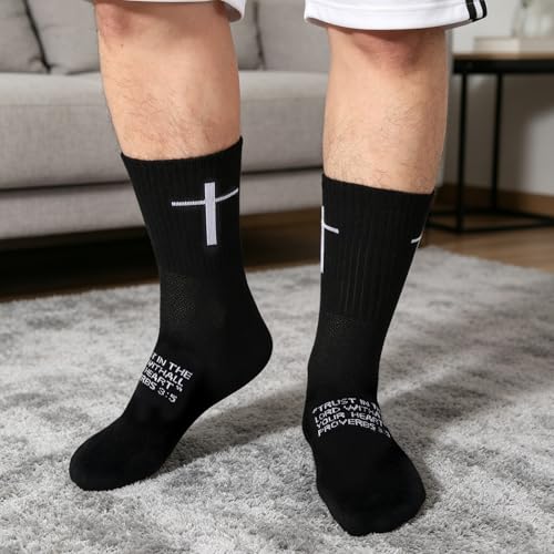 6 Pairs Christian Cross Socks Prayer Stockings with Bible Verse for Church & Daily Wear Christian Gift for Christmas - color: Proverbs 3:5 - Black