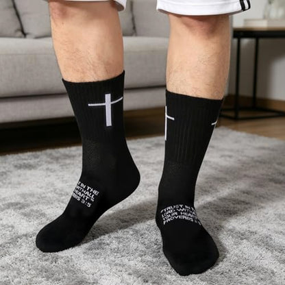 6 Pairs Christian Cross Socks Prayer Stockings with Bible Verse for Church & Daily Wear Christian Gift for Christmas - color: Proverbs 3:5 - Black