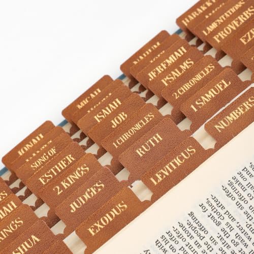 Leather Bible Tabs, Bible Tabs for Women and Men(Gold Foil Lettering) Large Print Stickers, Easy to Read and Apply, 66 Chapters & 14 Blank Labels for Easy Navigation, Bible Study Supplies(Brown) - style: Leather Brown