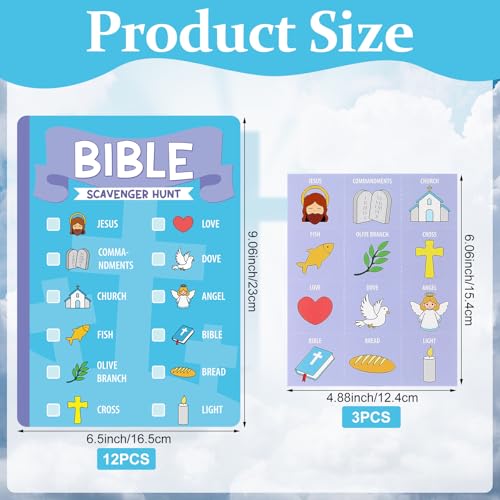 Epakh 15 Pcs Bible Scavenger Hunt Game Card 12 Bible Games Board 3 Holy Character Boards for Jesus Christian Sunday School Vacation Church Religious Activity Family Open Day Party Catholic Gifts
