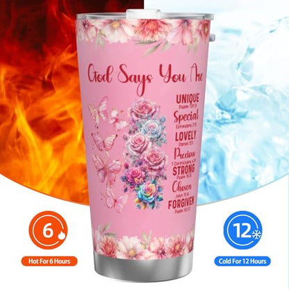 nspirational Gifts for Women Gods Say You Are Tumbler 20oz Stainless Steel Insulated Coffee Travel Cup Mug Motivational Christian Gift for Women Birthday Christmas - color: Straw Three-piece Set 4