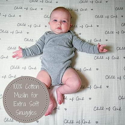 LollyBanks Muslin Swaddle Blanket, 47 x 47 in, Newborn Receiving Blanket - color: Child of God
