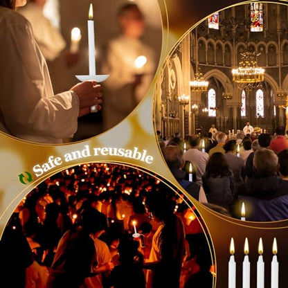 Mtlee White Church Vigil Candles with Plastic Drip Protectors,50 Sets