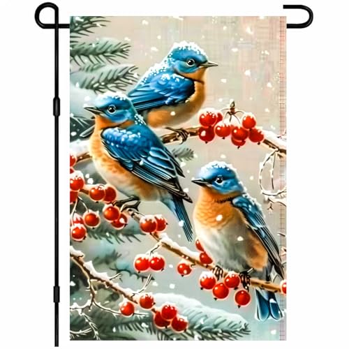 BlissYard Christmas Bluebird Garden Flag 12x18 Inch Polyester - color: Bluebird