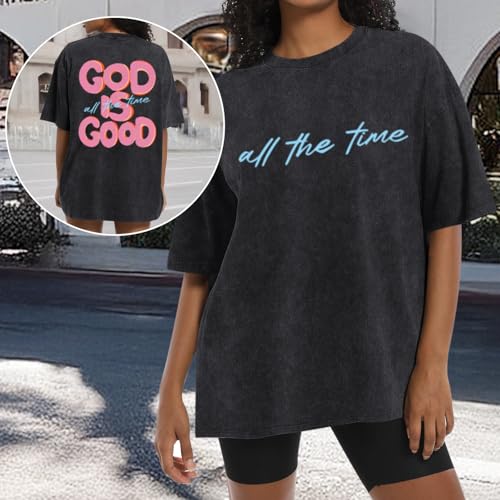 Christian Shirts for Women God is Good All The Time Graphic Shirt Faith Religious Tees Inspirational Bible Verse Top - color: Black, size: XX-Large