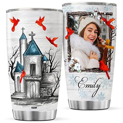 Personalized Photo Coffee Tumbler Christian Bible Travel Mug With Lid Custom Name Birthday Gifts For Women Men Teens Insulated Cups Stainless Steel Tumblers Inspirational Quotes - color: Religious Photo