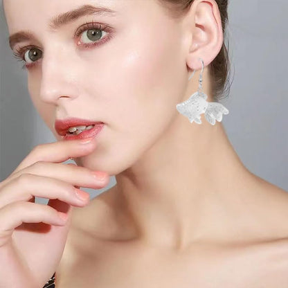 Anmpab Beach Funny Cute Goldfish Dangle Drop Earrings Lovely Resin Transparent Fish Earrings for Women - color: White