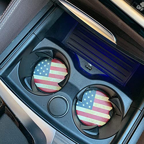 Car Coasters 2 Pack, Small 2.56" Stone Car Cupholder Absorbent Coaster Set for Women Men Drink Cup Holder Coasters (USA Flag) - color: Usa Flag