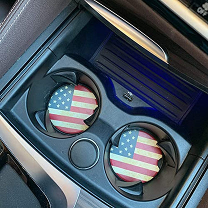 Car Coasters 2 Pack, Small 2.56" Stone Car Cupholder Absorbent Coaster Set for Women Men Drink Cup Holder Coasters (USA Flag) - color: Usa Flag