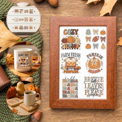Rngmsi UV DTF Cup Wrap - 30 Sheets Retro Fall UV DTF Stickers for Glass Mug - style: Retro Fall