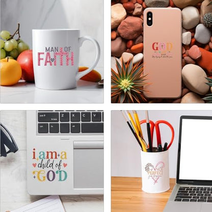 AFRITEE UV DTF Cup Wraps - 20 Sheets Christian Bible Verse UV DTF Stickers for 16 oz Glass, Faux Yarn Religion Inspirational Quotes Waterproof Transfer Sticker Decals for DIY Water Bottle Mug Crafts - style: Bible Verse