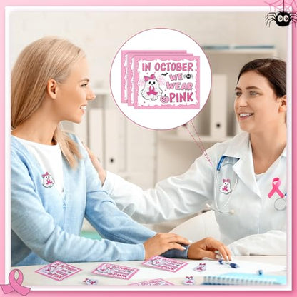 Quelay 30 Sets Breast Cancer Awareness Lapel Pins with Card Bulk Halloween Ghost Pink Ribbon Gifts Accessories for Women Survivor Public School Charity Events Gift Supplies - style: Breast Cancer Awareness