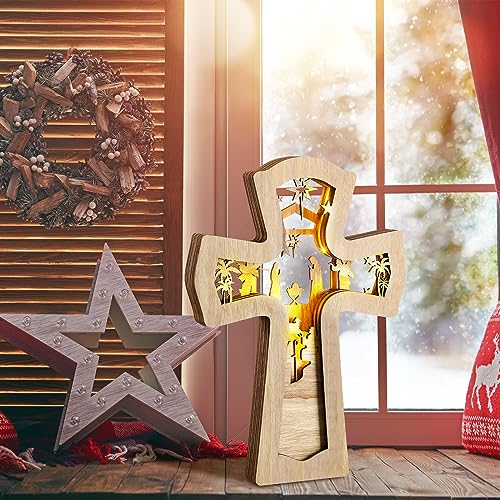 Bucherry Wooden Nativity Scene Christmas Tabletop Ornament,Cross - style: Cross