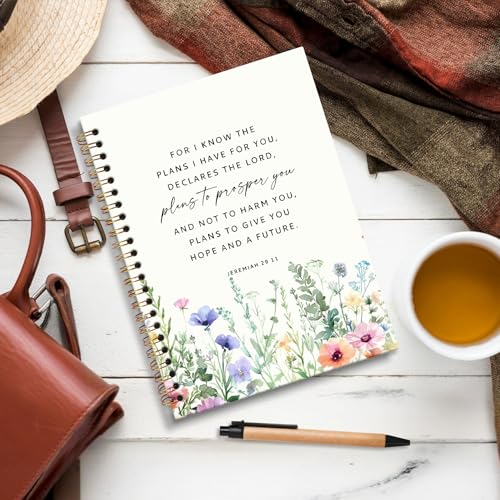 Christian Floral Notebook Journal, Bible Verse Prayer Journal for Women, Christian Gifts for Women, Jeremiah 29:11 Bible Floral Notebooks for Note Taking, Spiral Notebook 5.5x8.3 Inch - color: JEREMIAH 29 11