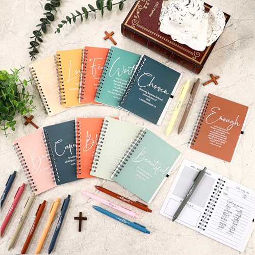 Kosiz 12 Sets Christian Notebook, Bible Study Prayer Pen, Bright Morandi - color: Bright Morandi