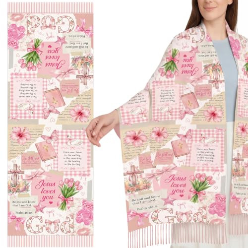 The Virgin Mary Bible Verse Shawls for Women, Catholic Christian Blanket Scarf Gifts or Mom Teacher Christmas - color: Pink