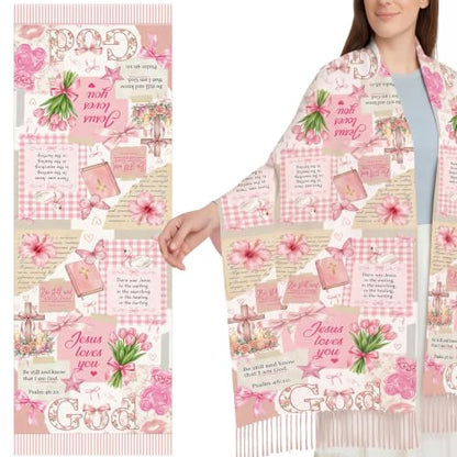 The Virgin Mary Bible Verse Shawls for Women, Catholic Christian Blanket Scarf Gifts or Mom Teacher Christmas - color: Pink