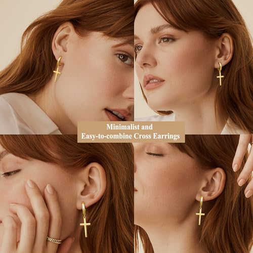 MILACOLATO 925 Sterling Silver Dangle Earrings for Women Hypoallergenic - color: gold-cross