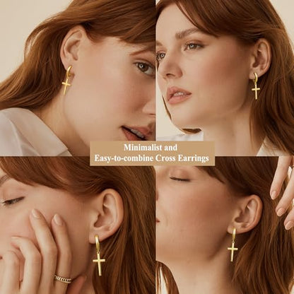MILACOLATO 925 Sterling Silver Dangle Earrings for Women Hypoallergenic - color: gold-cross
