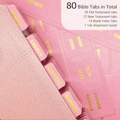 Bible Tabs for Women & Men - 80 Gold Foil (66+14 Blank), Rose Pink - color: Rose Pink