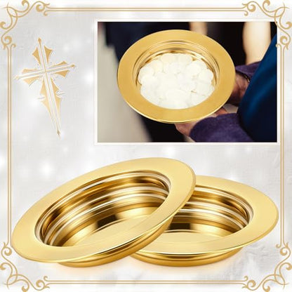 Zhehao 1 Pcs Communion Plates for Church Communion Bread Tray Plate Church Supplies Set Polished Stainless Steel Tray (Gold) - color: Gold