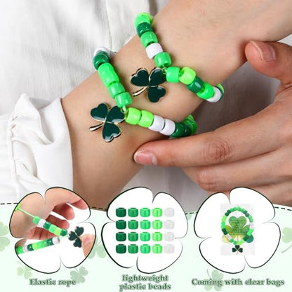 VioraWhite 20 Christian St. Patrick's Day Beads Bracelet Crafts for Jewelry Making Irish Bead Kit DIY Lucky Shamrock Charms Holy Trinity Irish Blessing Gift Card for Church Religious