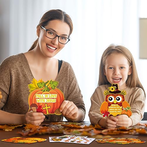Outus 24 Pcs Religious Fall Crafts for Kids - Autumn Harvest Pumpkin Jesus Stickers, Thanksgiving DIY Craft Hanging Ornaments for Christian Classroom Activities