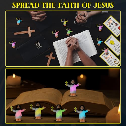 CroBlissful 100 Sets Mini Jesus Figurines Glow in Dark, Hold up the Cross - style: Hold up the Cross