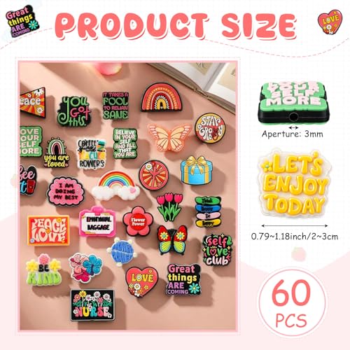 Tondiamo 60 Pcs Inspirational Silicone Focal Beads for Pens Bulk Encouraging Positive Beads for Beadable Pen Keychain Jewelry Bracelet Making DIY Crafts - style: Inspirational