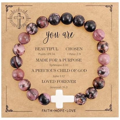 VIBILIA Cross Beaded Bracelets for Women, Birthday Gifts - color: F 1. Cross - Rhodonite
