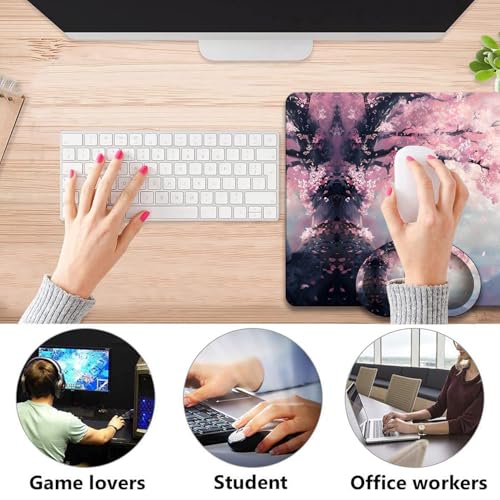 Mouse Pad 9.4"x7.9" + Wrist Support Pad + Embroidered Cup Pad Non-Slip Set, Ergonomic Mouse Wrist Support Pad, Suitable for Office/Gaming/Home Use, Cherry Blossom Cat - color: Cherry Blossom Cat